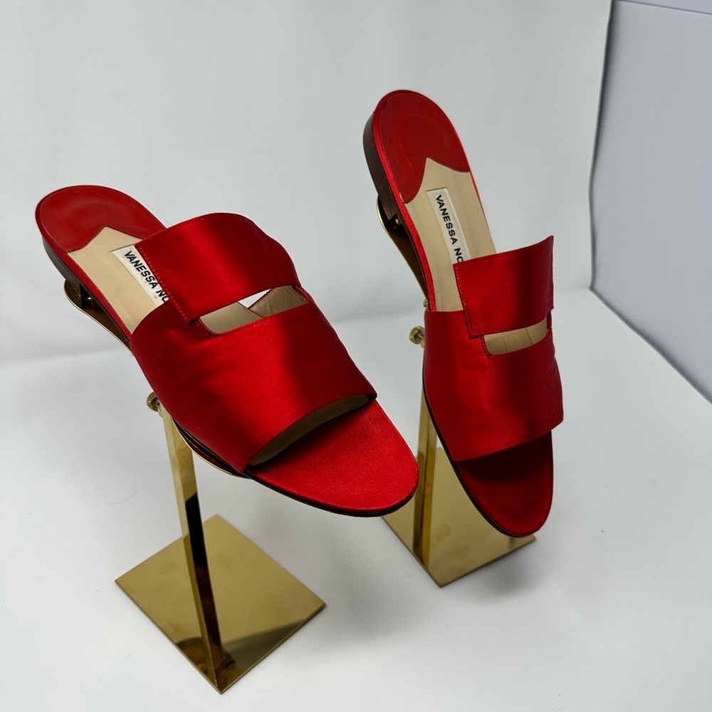 Gorgeous Designer Vanessa Noel Red Satin Sandals
